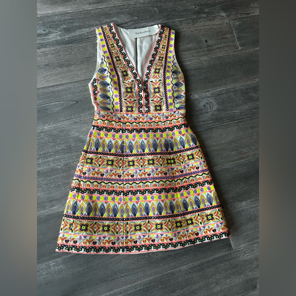 Alice and Olivia Embroidered Multicolor Sleeveless Dress